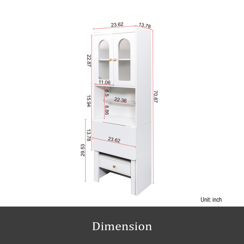 Fold-Out Convertible Writing Table, Desk Cabinet With Shelf And Drawer Multi-Function Home Office Workstation, White