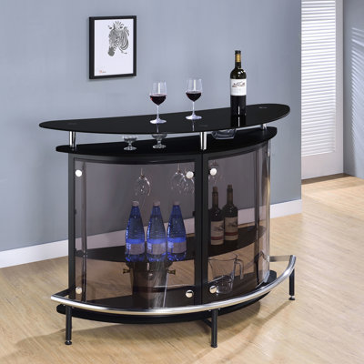 Meuble-bar noir sur pied avec plateau en verre - Style contemporain pour salle à manger, 104 cm de hauteur, 127 cm de largeur - Idéal pour la pièce, design.
