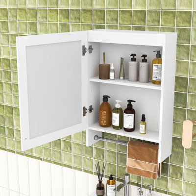 Armoire de rangement murale avec rangement dissimulé, charnières à fermeture en douceur et barre à serviettes