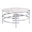 Table basse ronde chromée 32,48 po avec plateau en pierre frittée et structure en métal robuste, table basse moderne pour le salon, argent