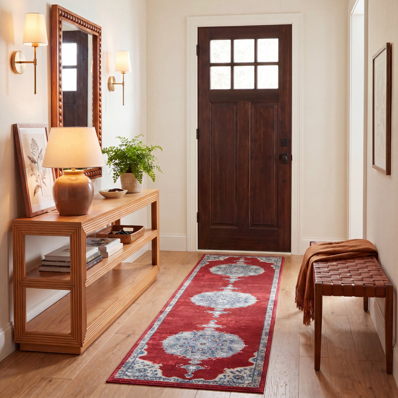 Tapis oriental rouge / ivoire Barcus, Tapis de couloir 2 pi x 8 pi