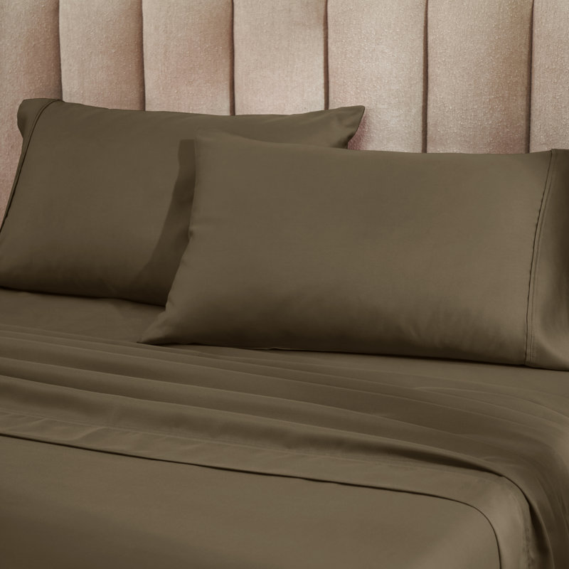 Superior 1200 Thread Count Wrinkle Resistant 2-Piece Cotton Blend Pillowcases, Taupe, King
