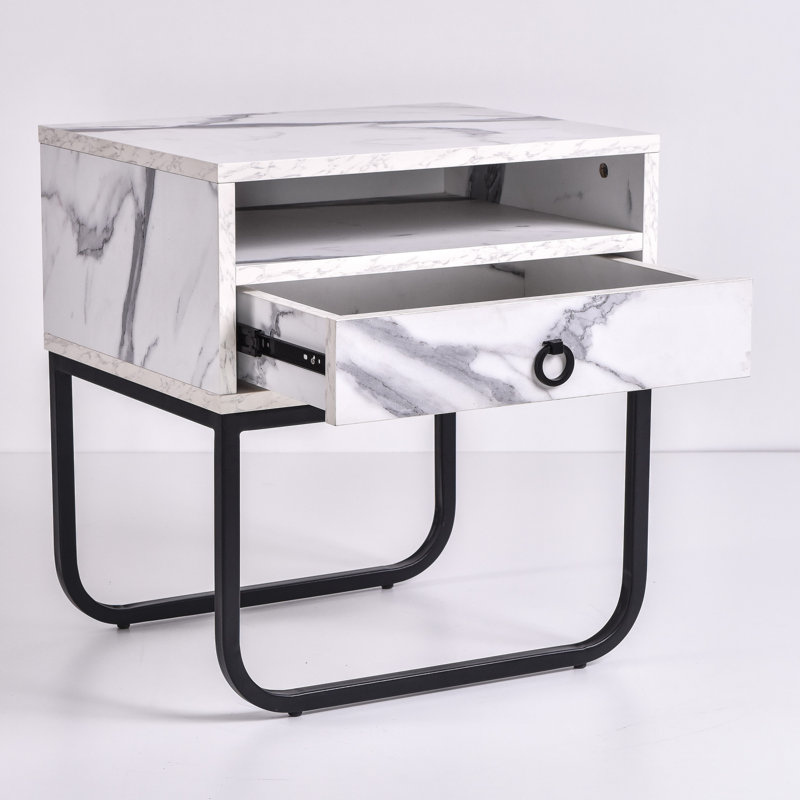Homayun 50.2cm W Manufactured Wood Bedside Table, Marble