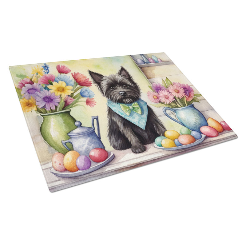 Planche à découper en verre avec décoration Cairn Terrier de Pâques
