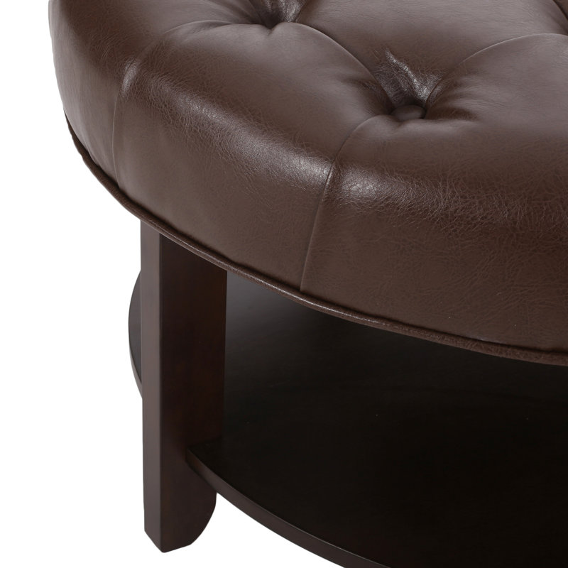 Rond avec housse en similicuir - et espace de rangement élégant intérieur pratique, Marron foncé