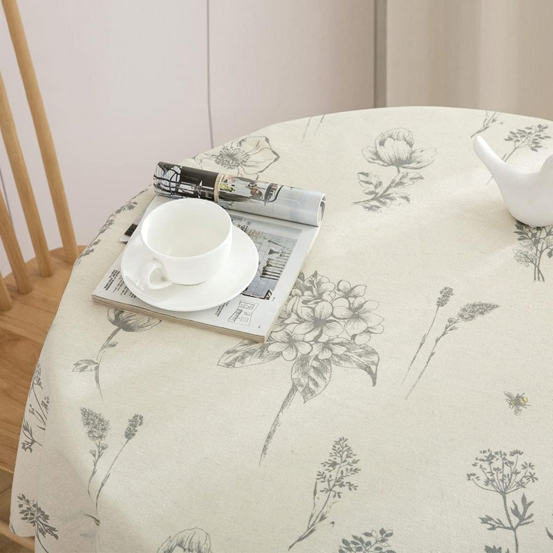 Beige Printing Tablecloth, 150 Cm, Small Round Table Linen, Cotton And Linen