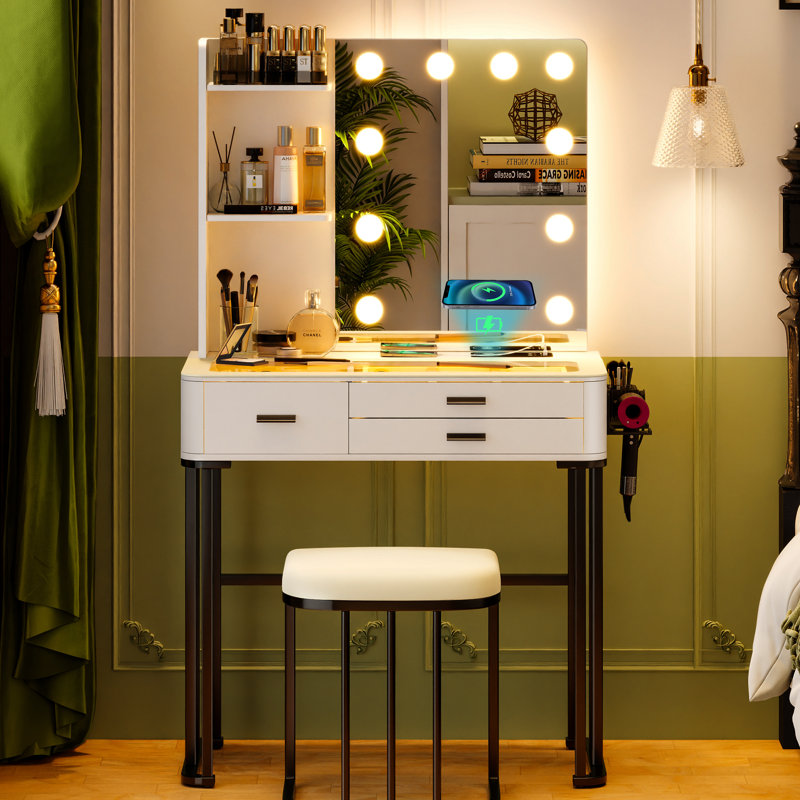 Dressing Table with Mirror, White/Black