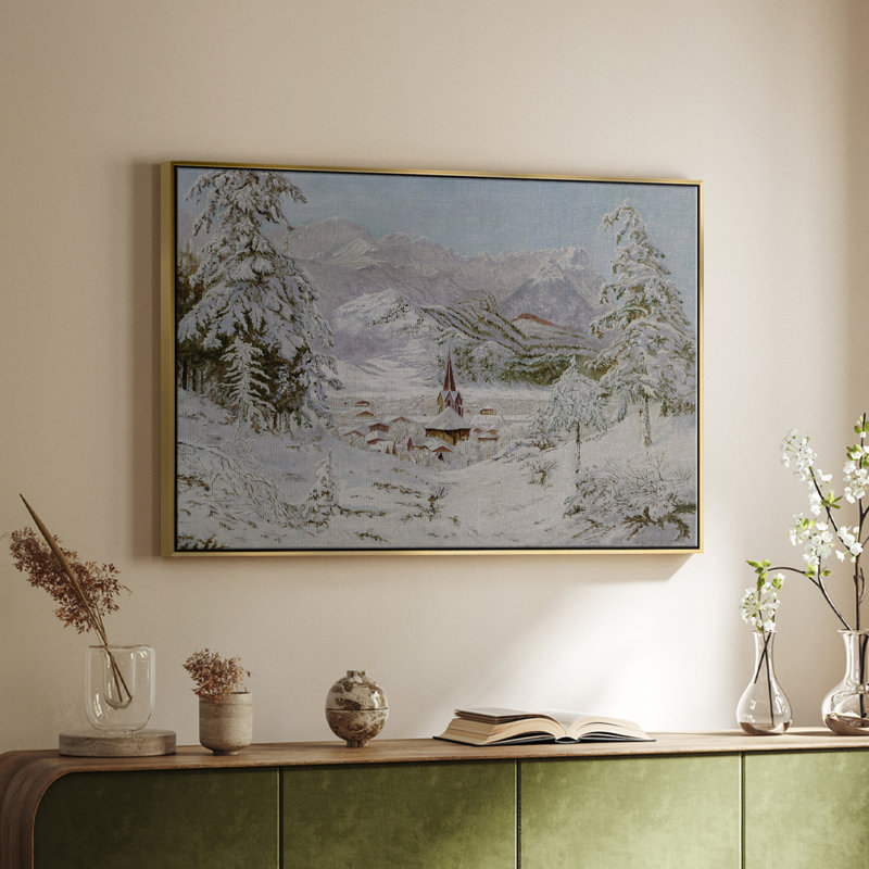 Paysage rétro - Toile tendue avec châssis, Toile avec cadre flottant or, H 17 po x l 25 po x P 2 po