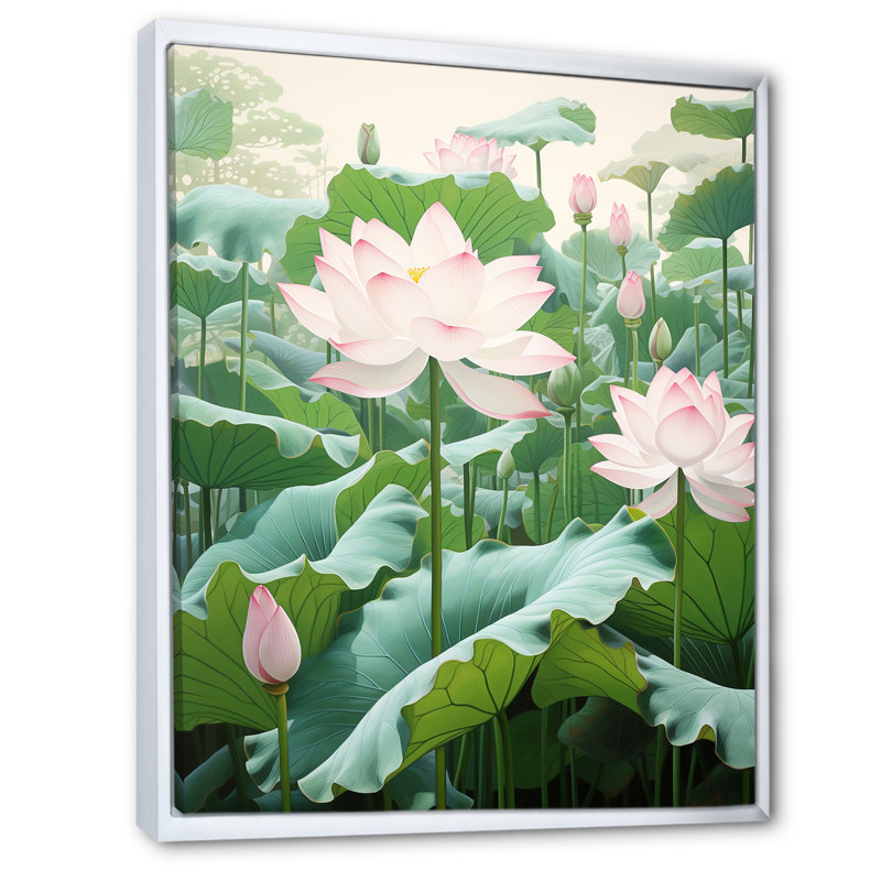 «Lotus Minimalisme Dream I» sur toile, H 32 po x l 24 po x P 1 po, Cadre flottant blanc
