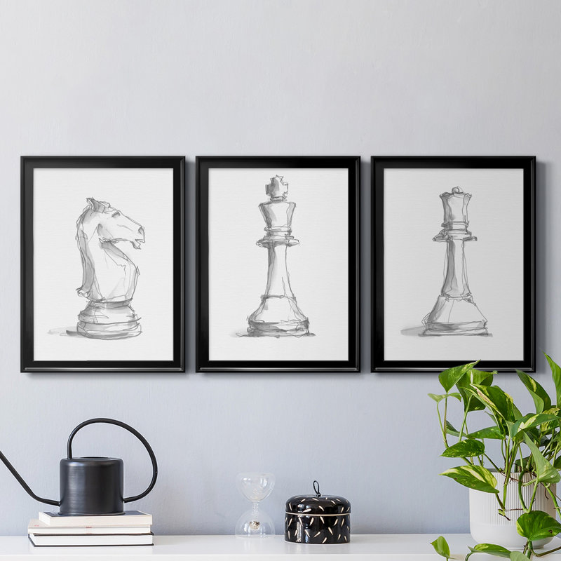 Chess Room Study I, reproduction encadrée de qualité supérieure - prête à être accrochée, H 30,5 po x l 67,5 po x P 1 po