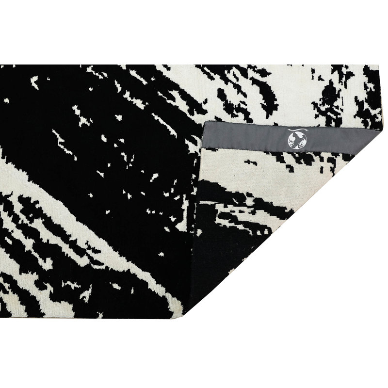 Hand Knotted Abstract Area Rug in Black/White, Rectangle 8' x 10'