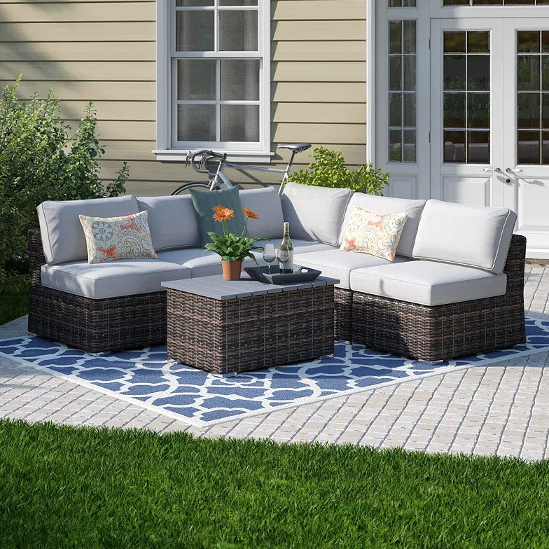 Canapé 4 personnes avec coussins LSI, Coussin beige / structure brune