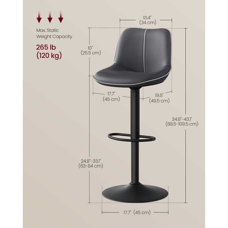 Upholstered Adjustable Height Bar Stool with Steel Frame