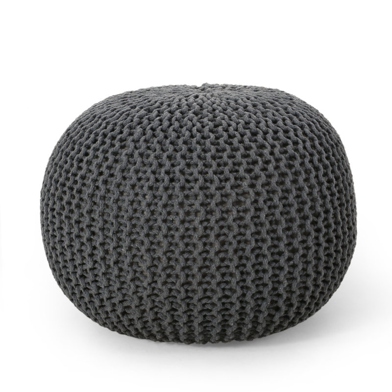 Modern Cotton Round Pouf, Gray, Gray