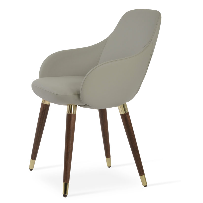 Gazel Upholstered Solid Back Arm Chair, Light Gray Faux Leather
