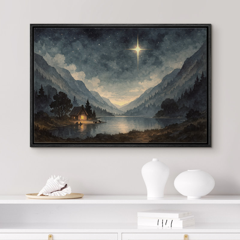 Nuit étoilée, chalet de montagne, décoration murale de chambre à coucher de Bethléem, reproduction d'art sur toile encadrée