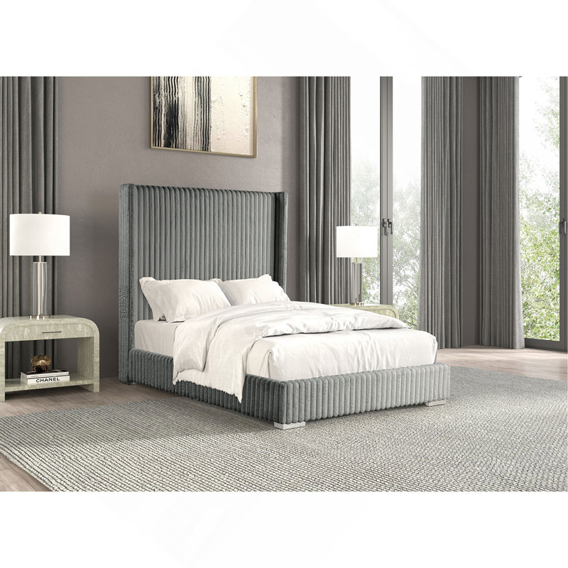 Matelas en chenille de 1 po gris contemporain, Lit double
