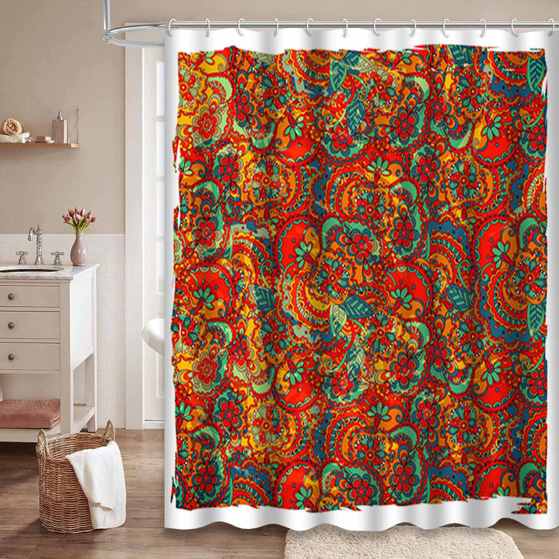 Rideau de douche à motif floral abstrait rétro bleu vif avec 12 crochets, L 72 po x l 72 po