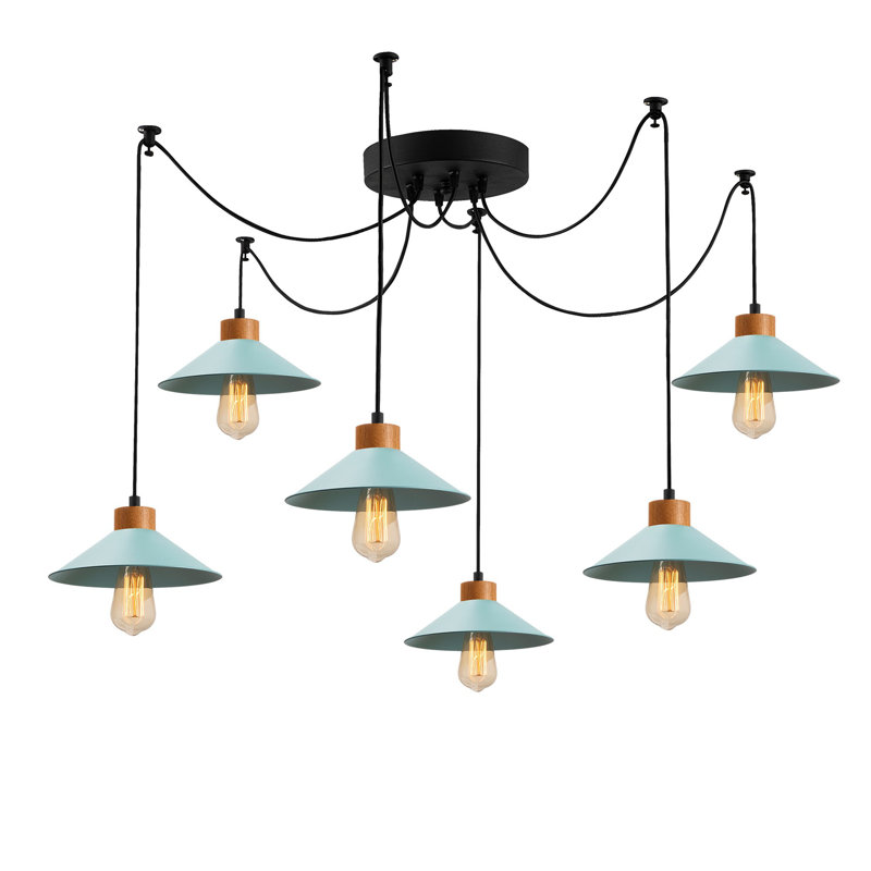 Luminaire suspendu conique à 6 lumières Caban, Turquoise