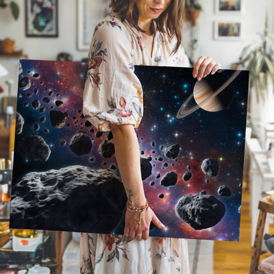 Canvas Amidst An Expansive Cosmic Canvas Alive With Swirling Nebulae In Wall Art Rich Purples And Deep Blues A Solitary Figure Clad In Canvas Wall Art