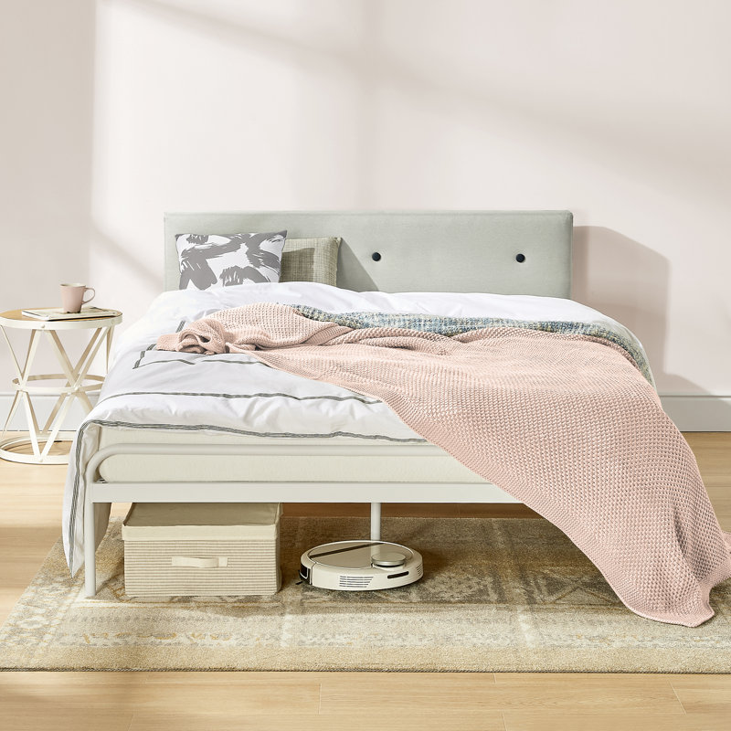 Maggie Upholstered Metal Platform Bed, Sky Gray, Full
