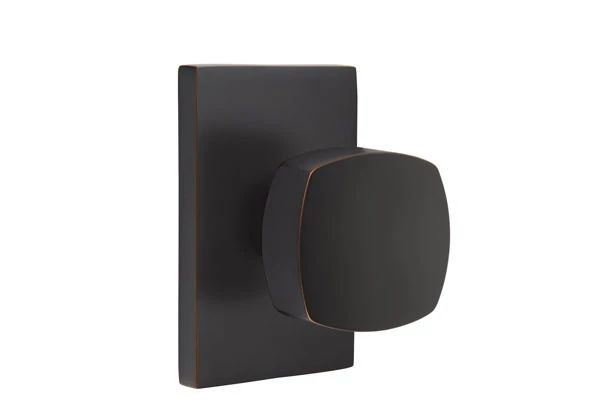 Ensemble de mortaise intérieure Emtek Passage avec rosette rectangulaire moderne et bouton Freestone (LH)