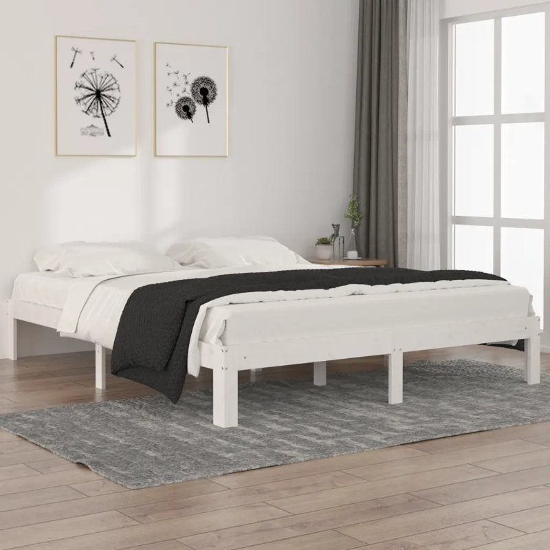 Bed Frame Solid Wood, White, European Kingsize (160 x 200cm)