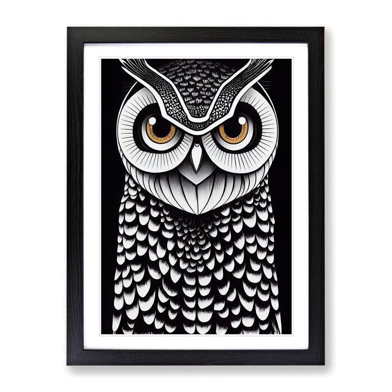 A Fearless Owl - Wall Art, Black Picture Frame, 48cm H x 36cm W, White