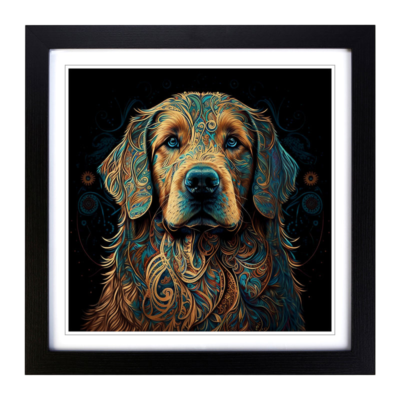 Golden Retriever Paisley Art - Single Picture Frame Print on Wood, Black