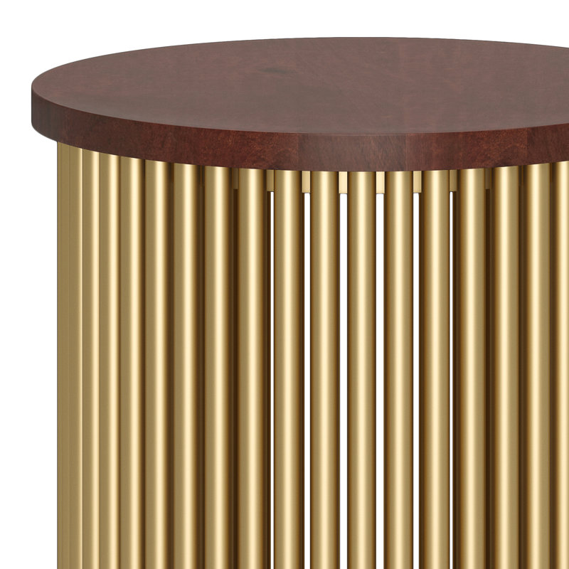 Table de bout en bois massif Demy, Plateau cognac / base dorée, H 21,3 po x l 17,5 po x P 17,5 po