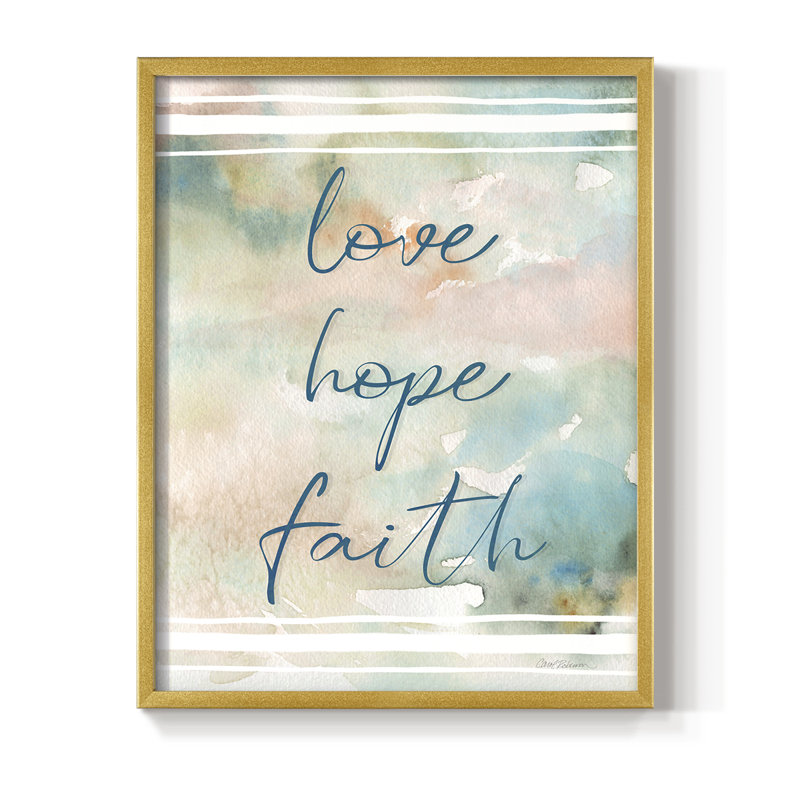 «Love Faith Hope», reproduction encadrée - bois massif, H 30 po x l 24 po, Doré