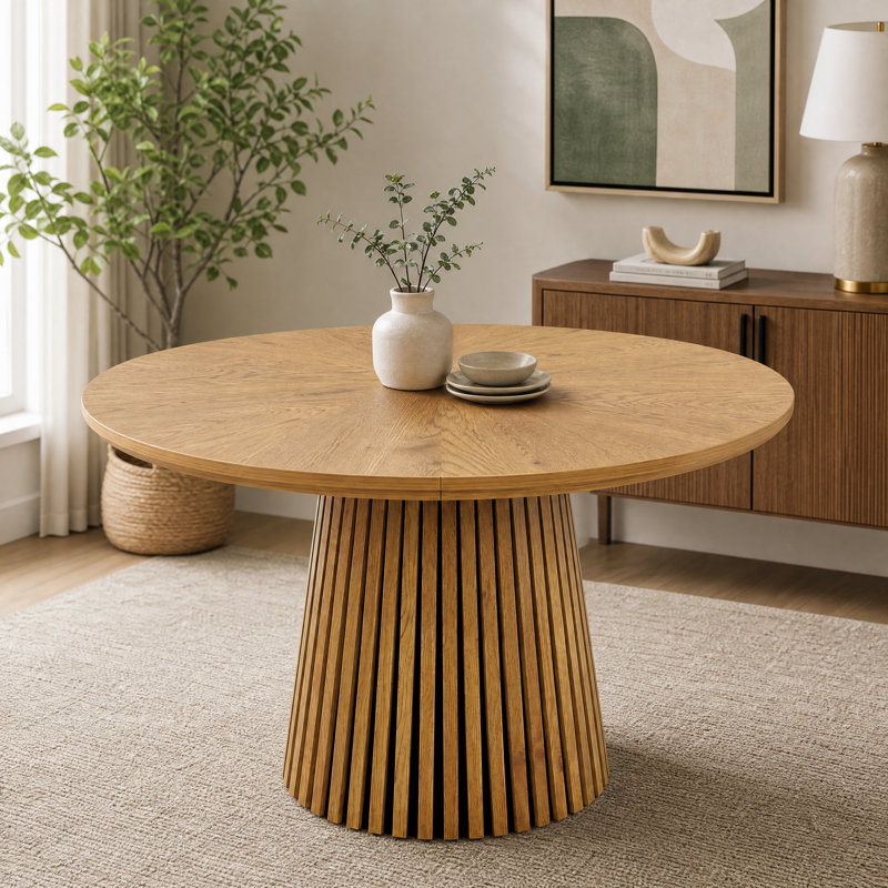 Table de salle à manger ronde de 120 cm (47,24 po), table ovale moderne en placage de bois avec pied cannelé, table pour 4 personnes pour la cuisine et la salle à manger