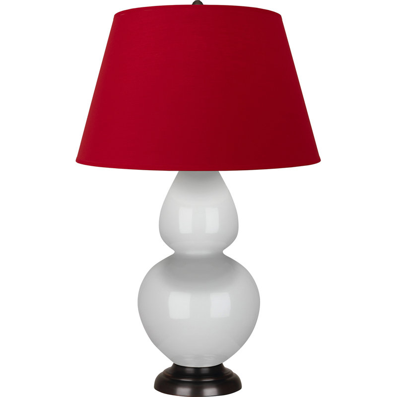 Lampe de table double gourde en céramique, Lis glacé / bronze, Blanc cassé, Bronze