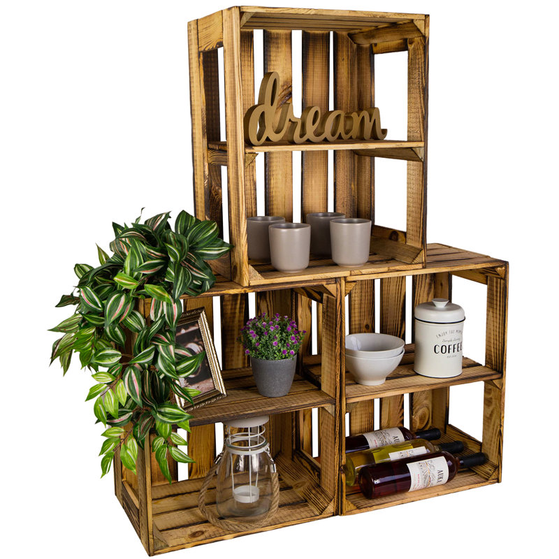 4 Pair Stackable Solid Wood Shoe Rack, Brown