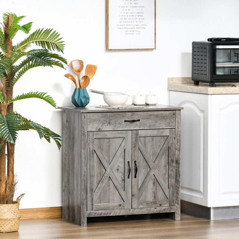 Buffet Buffet, armoire d'appoint 32 "avec porte de grange. Gris délavé pour la cuisine, le salon, l'entrée. Offre un grand espace de rangement et une tablette réglable. Armoire, buffet