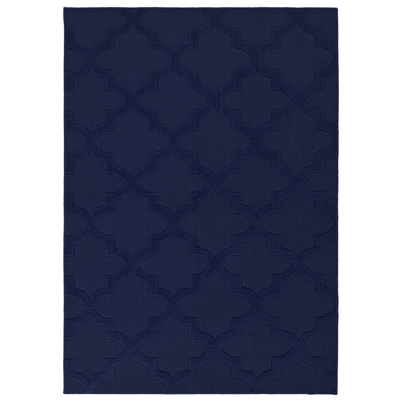 Navy Nasturtium Cut-loop Trellis Area Rug by, Rectangle 5' x 8'