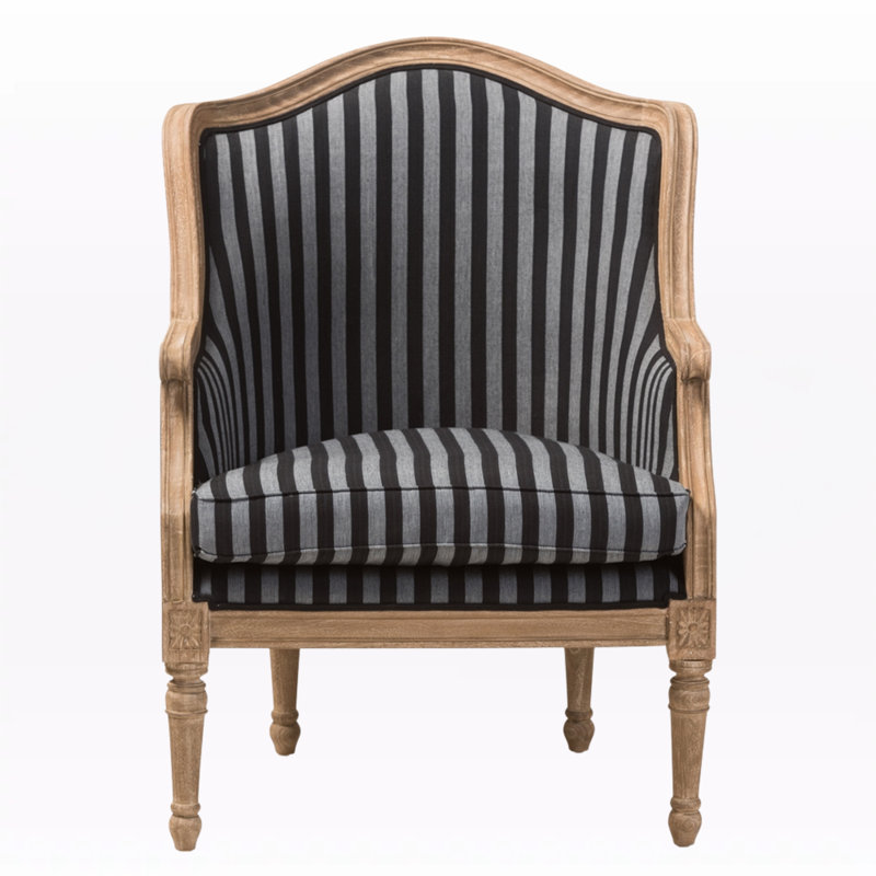 Atanasio 27.75" Wide Arm Chair, Navy Linen Blend, Light Brown