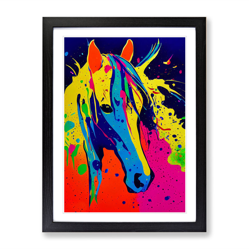 XV1022-4091X Splashed Horse No.1 Abstract - Single Picture Frame Painting, Black, 34cm H x 25cm W x 2cm D
