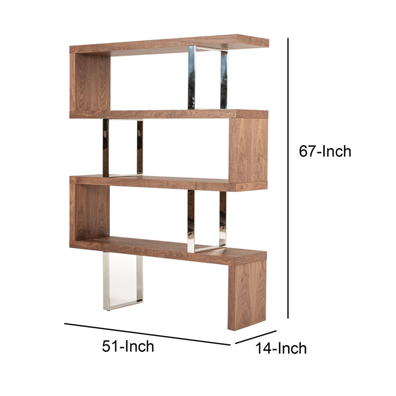 Étagère en bois avec support en métal Tykiera Zig Zag, brun et argent, Brun