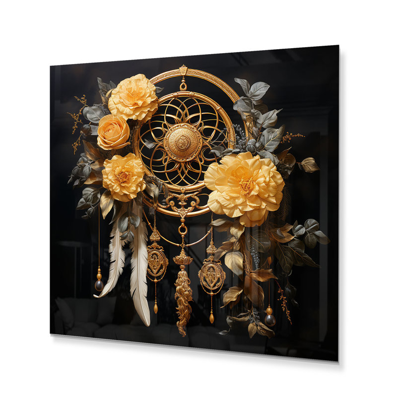 Reproduction d'art en métal «Yellow Dream Catcher Gilded Dreams», H 23 po x l 23 po x P 1 po