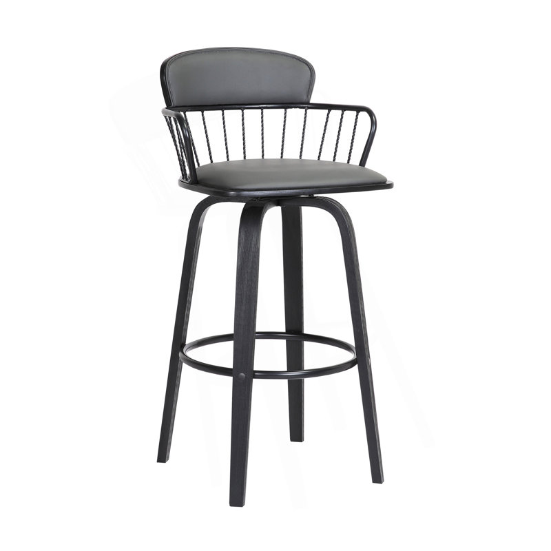 Tabouret de comptoir pivotant en bois de 25,5 po en similicuir gris avec métal, Noir