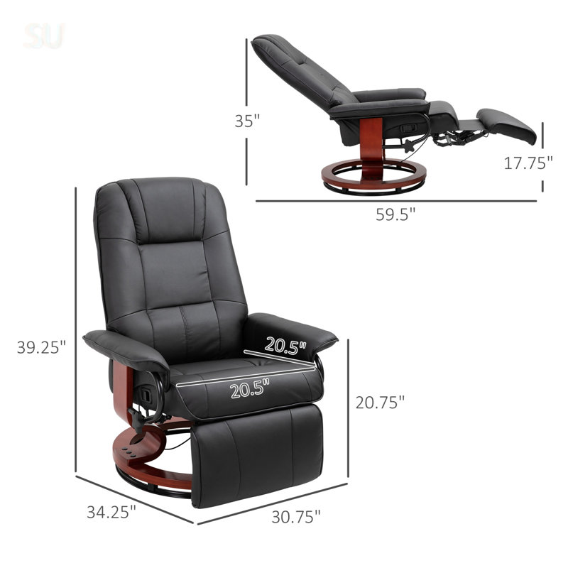 Faux Leather Manual Recliner With Adjustable Swivel, Footrest, And Wrapped Wood Base For Living Room Comfort, Recliner