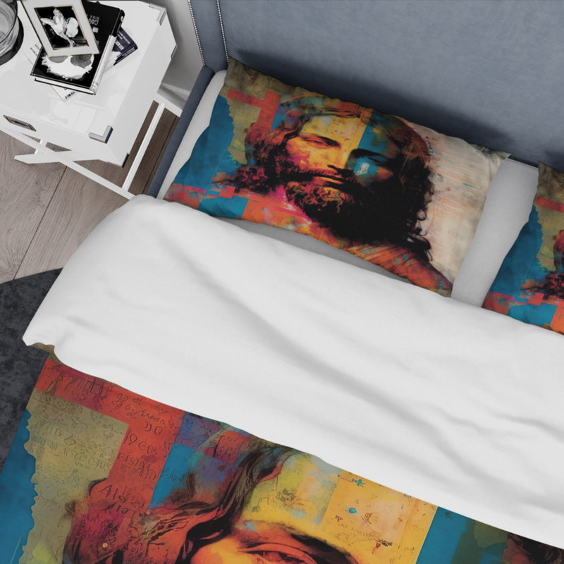 Pop Art Portrait de Jésus III - Ensemble de housse de couette Portrait religieuse - Microfibre de polyester