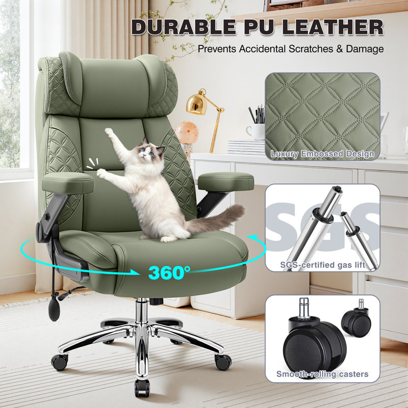 Joulon Ergonomic Tufted Big Tall  Adjustable Lumbar Support Executive Office Chair 500lbs, Green