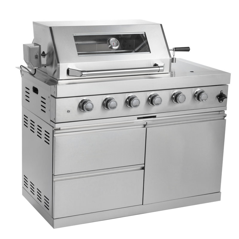 Gas Grill Four Burners Grill-B Stainless Steel Outdoor Kitchen Islands, Gray