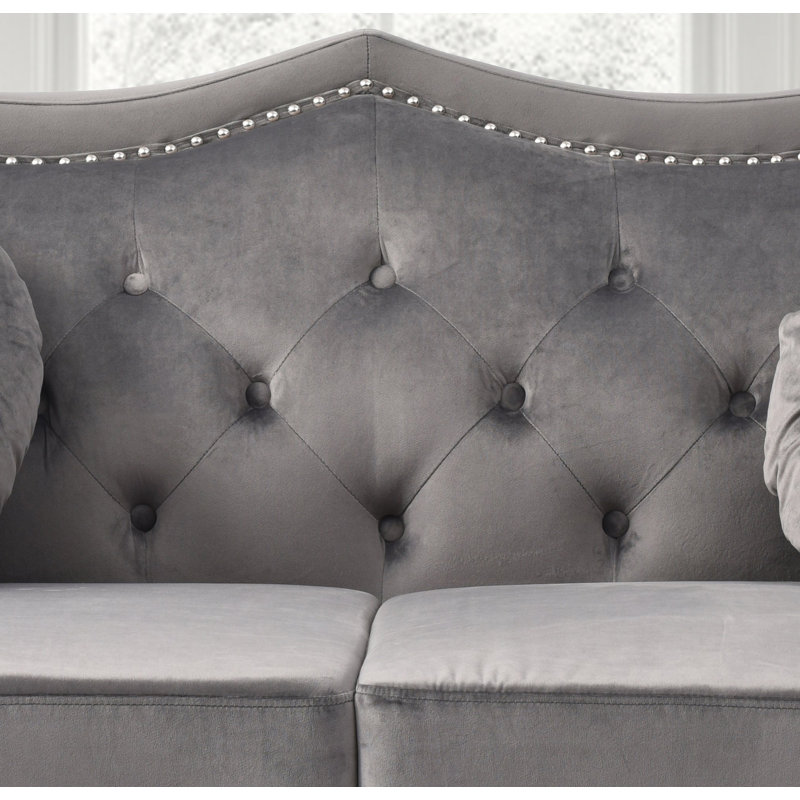 Modla  Velvet Fabric Loveseat, Dark Gray