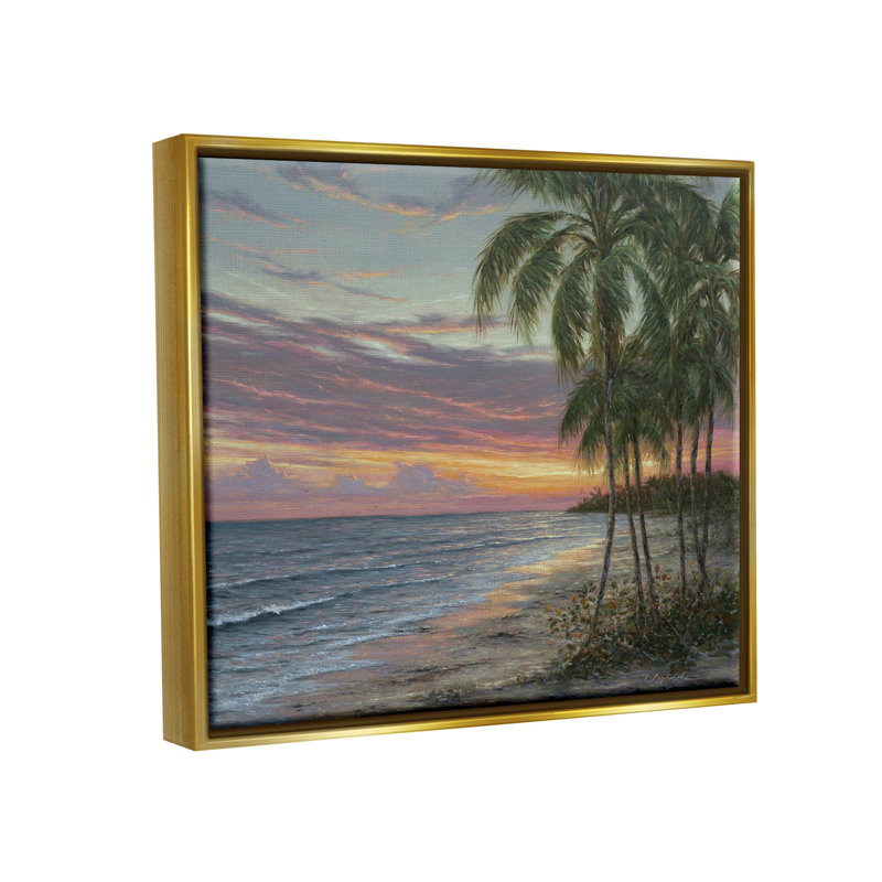 «Summer Beach Palm Trees», peinture sur toile à cadre flottant, H 17 po x l 21 po x P 1,7 po, Cadre flottant métallique doré
