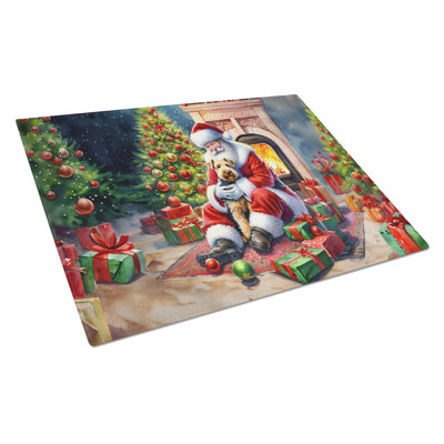 Lakeland Terrier and Santa Claus Glass Cutting Board