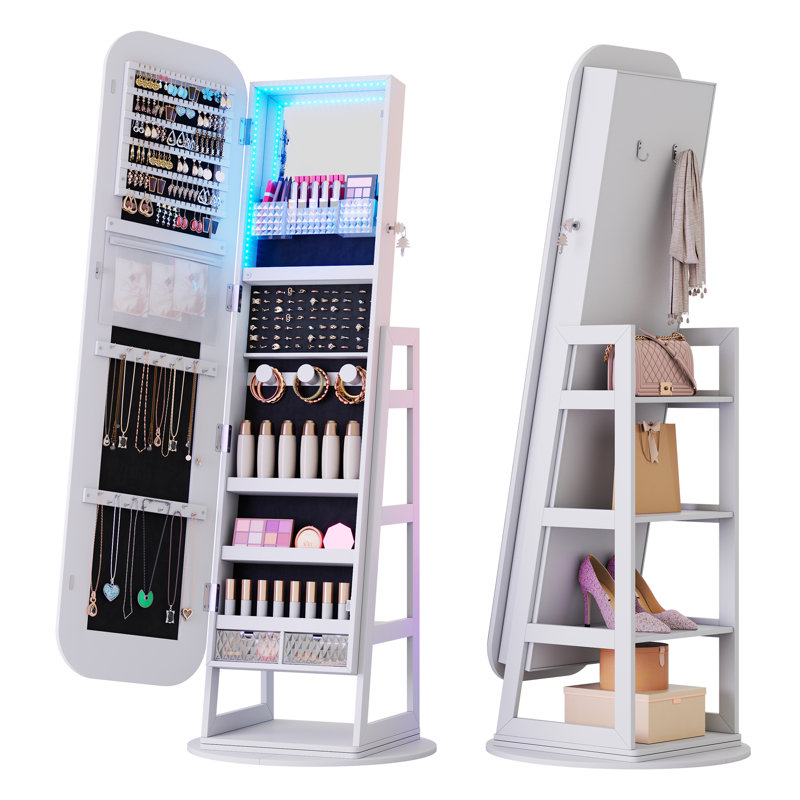 Jewellery Cabinet with Mirror Jewelry Armoire, White