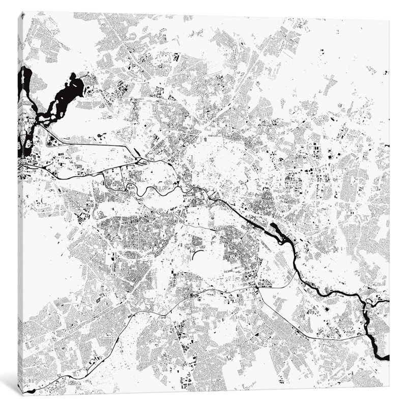 « berlin' », impression sur toile tendue, H 18 po x l 18 po x P 1,5 po, Toile encadrée noire, Pas de tapis